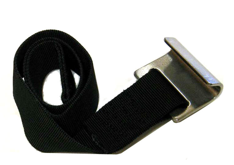 Replacement for worn-out straps on curtainside units. Black strap with flat stainless steel hook.